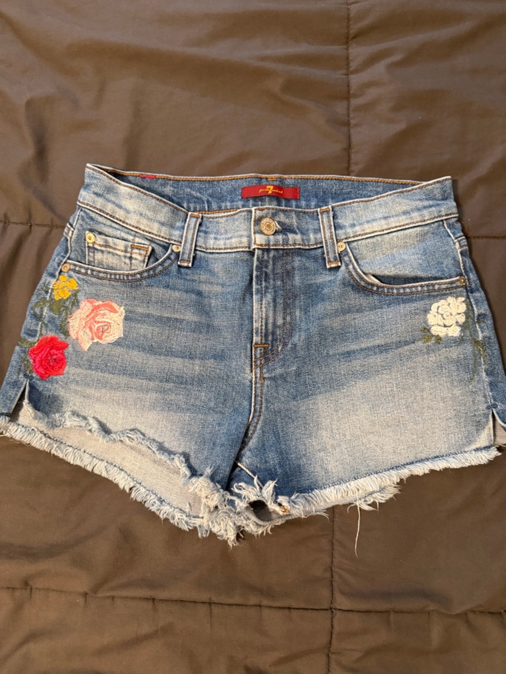 7 for all mankind Womens Blue Embroidered Denim Shorts